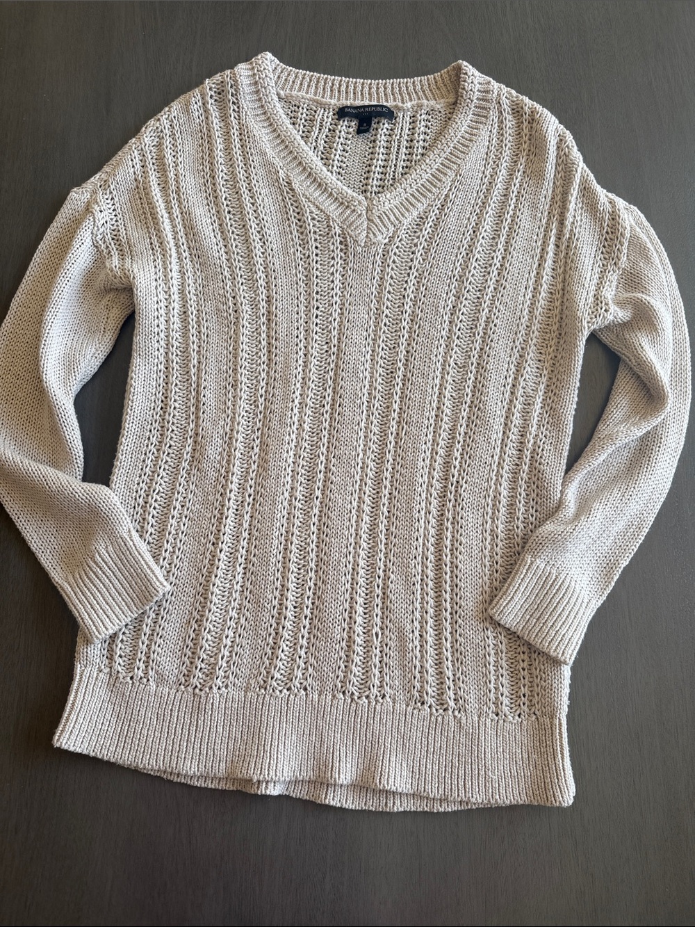 Banana Republic Cream Open-Knit V-Neck Sweater